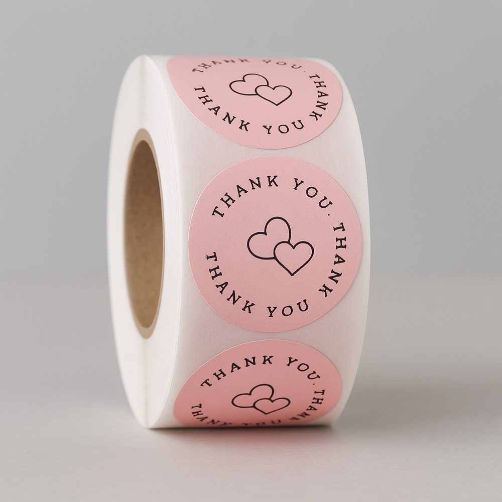 thank you thank you sticker label 1inch round label new pink sticker